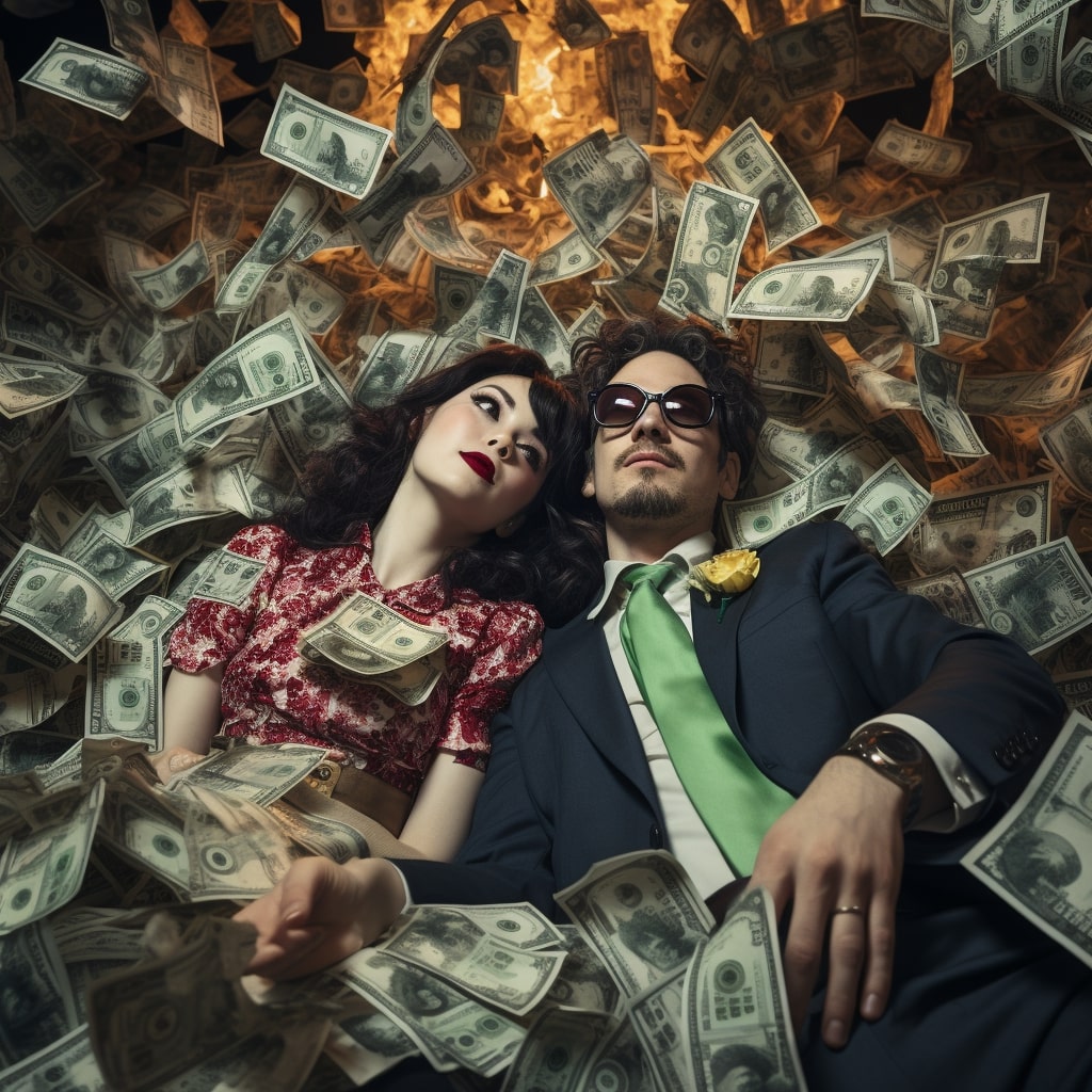 ״החתן והכלה שוכבים על ערימה של כסף״